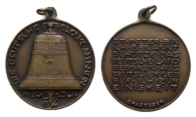  Medaille 1924; Deutsch Glocke am Rhein im Dom Köln; Bronze; tragbar; 27,01 g, Ø 40,23 mm   