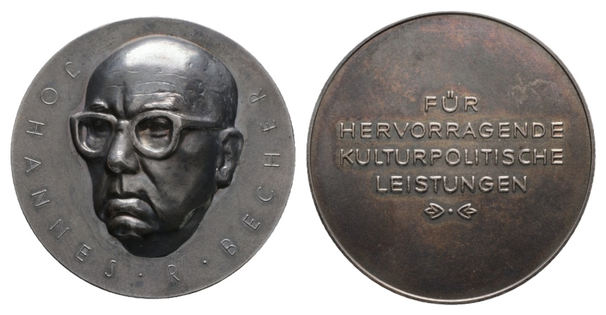  Medaille; Johannes R Becher; 27,12 g; Ø 39,8 mm, in einer Münzschatulle   