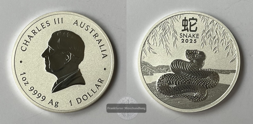  Australien  1 Dollar  Year of the Snake 2025 KM#4811  FM-Frankfurt  Feinsilber: 31,1g   