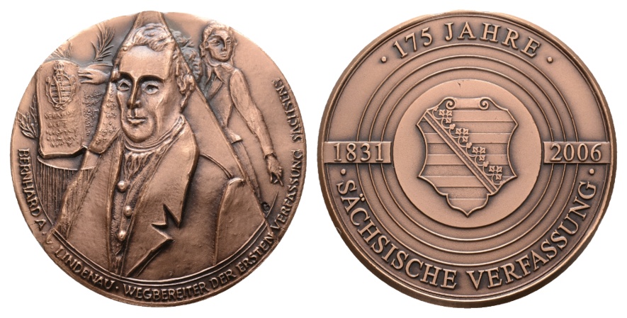  Medaille; 175 Jahre Sächsische Verfassung ; 45,43 g; Ø 50,2 mm   