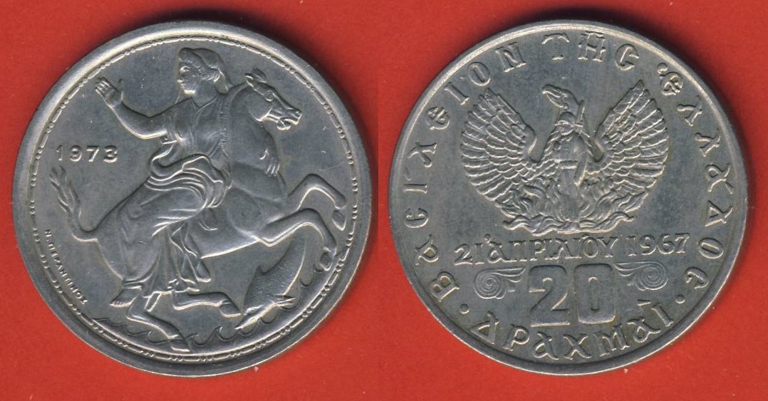  Griechenland 20 Drachmai 1973 Mondgöttin   