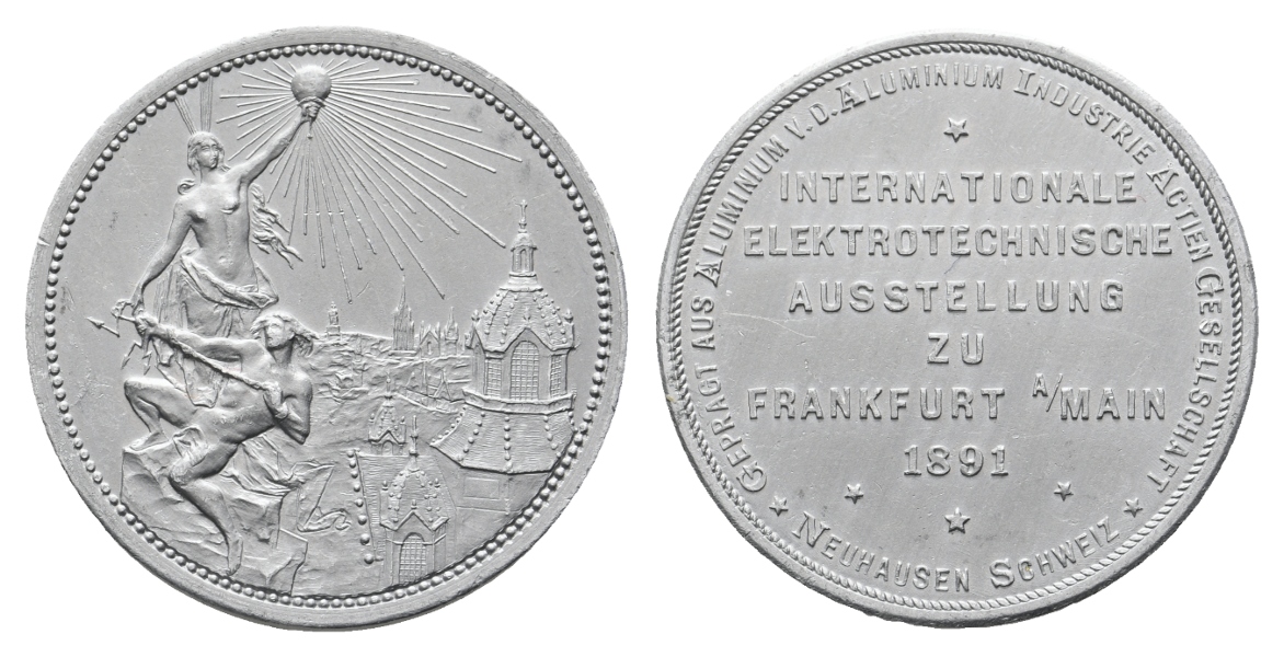  Medaille; Elektrotechnische Austellung Frankfurt 1891; unedel; 3,47 g, Ø 33,68 mm   