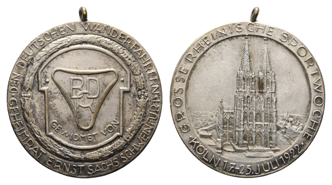  Medaille 1922; Rheinische Sportwoche Köln; tragbar; vers. Bronze; 14,78 g, Ø 33,34 mm   