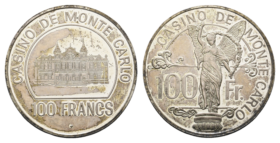  Marke; Casino de Monte Carlo; 100 Fr.; unedel; 20,63 g, Ø 38,93 mm   