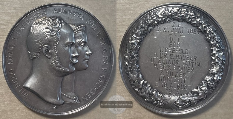  Silbermedaille König Wilhelm König von Preußen  FM-Frankfurt   Gewicht: 59,4g   