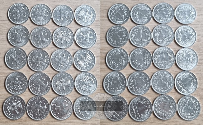  Deutsches Reich 1933-1937, 20 x 1 Reichsmark ,  Lot FM-Frankfurt   