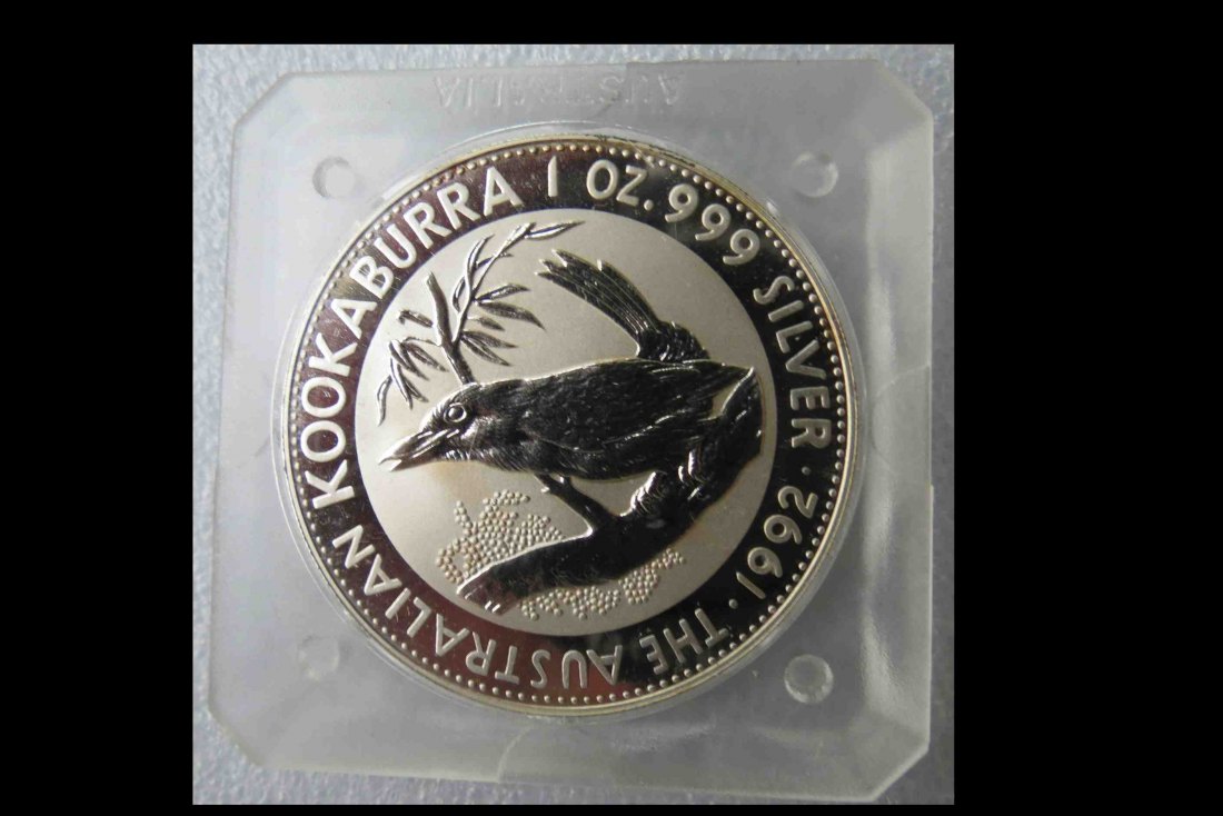  1 Unze (31,1 Gramm) Australian Kookaburra 1992; in Originalkapsel, vorzüglich   