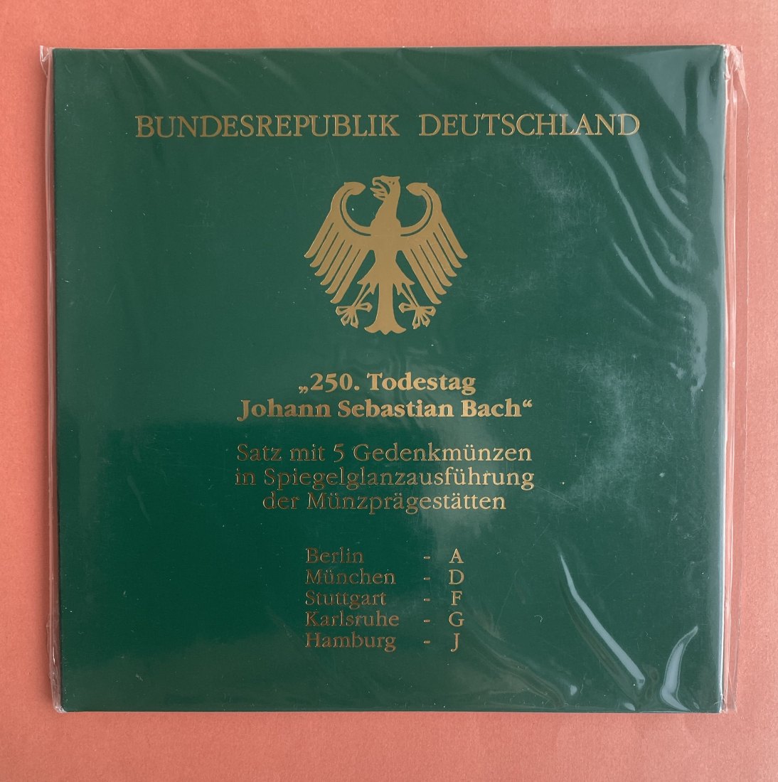  5 x 10 DM Sondermünzen , 250. Todestag J.S. Bach, 2000, A-J im Blister PP   