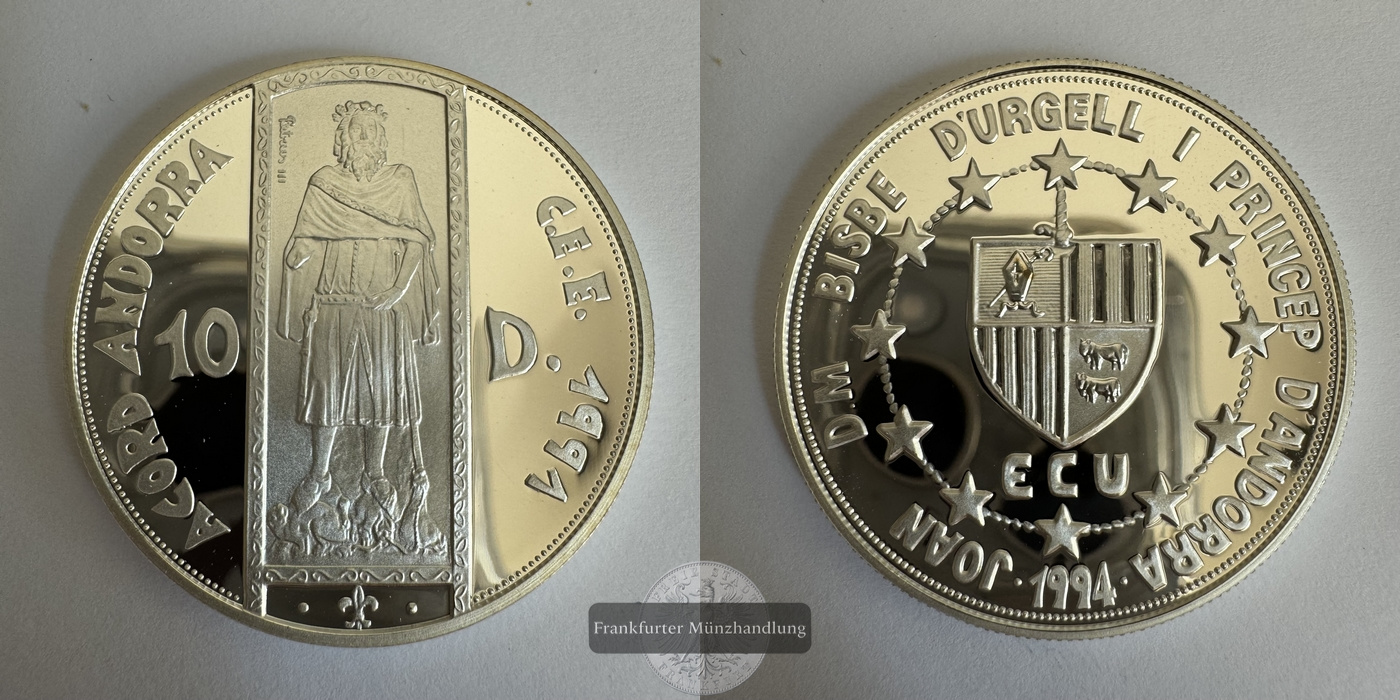  Andorra 10 Diners 1994 Joan Marti i Alanis FM-Frankfurt KM#99 Feinsilber: 29,11g   