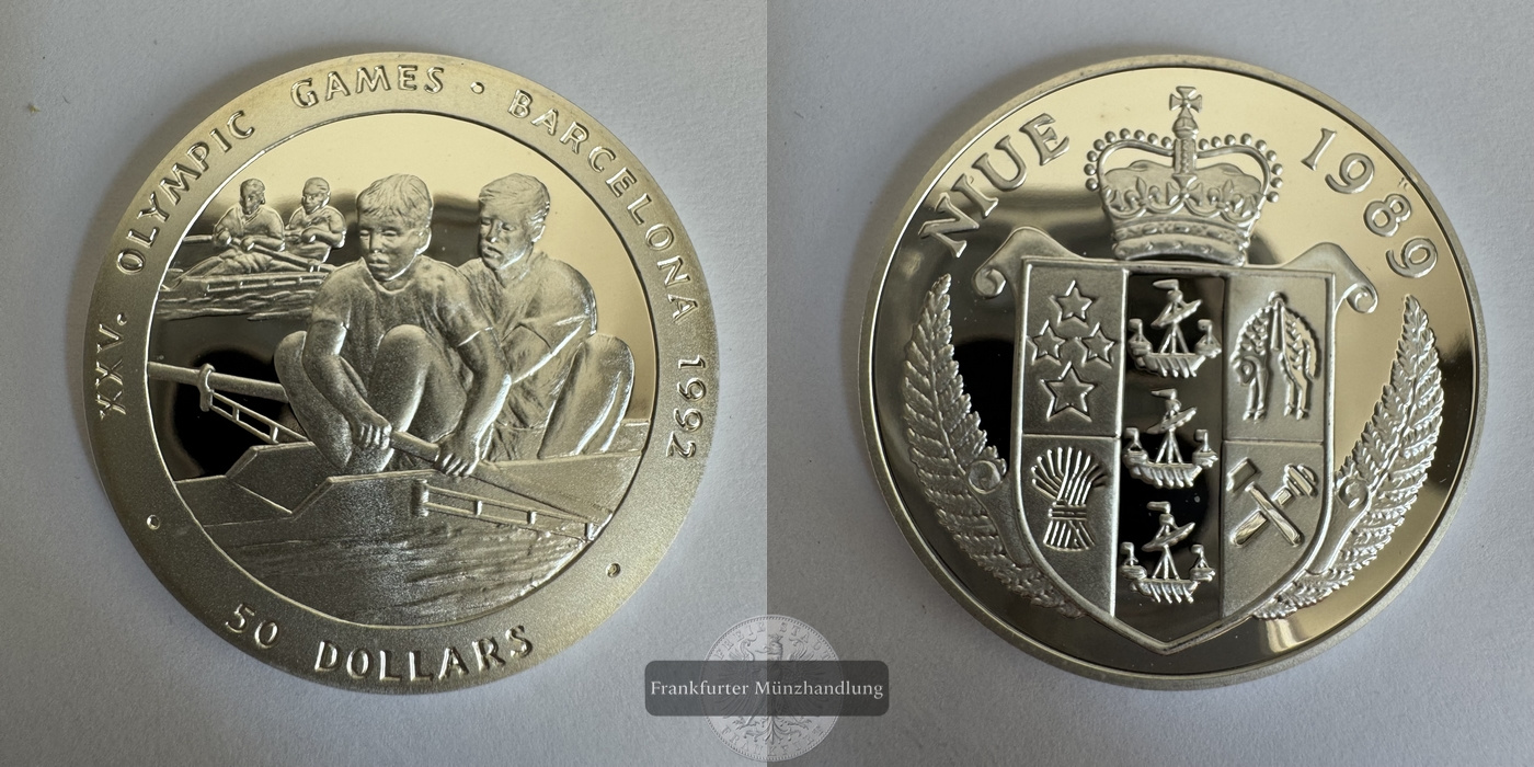 Niue 50 Dollar 1989 Rowing FM-Frankfurt KM#27 Feinsilber: 26,16g   