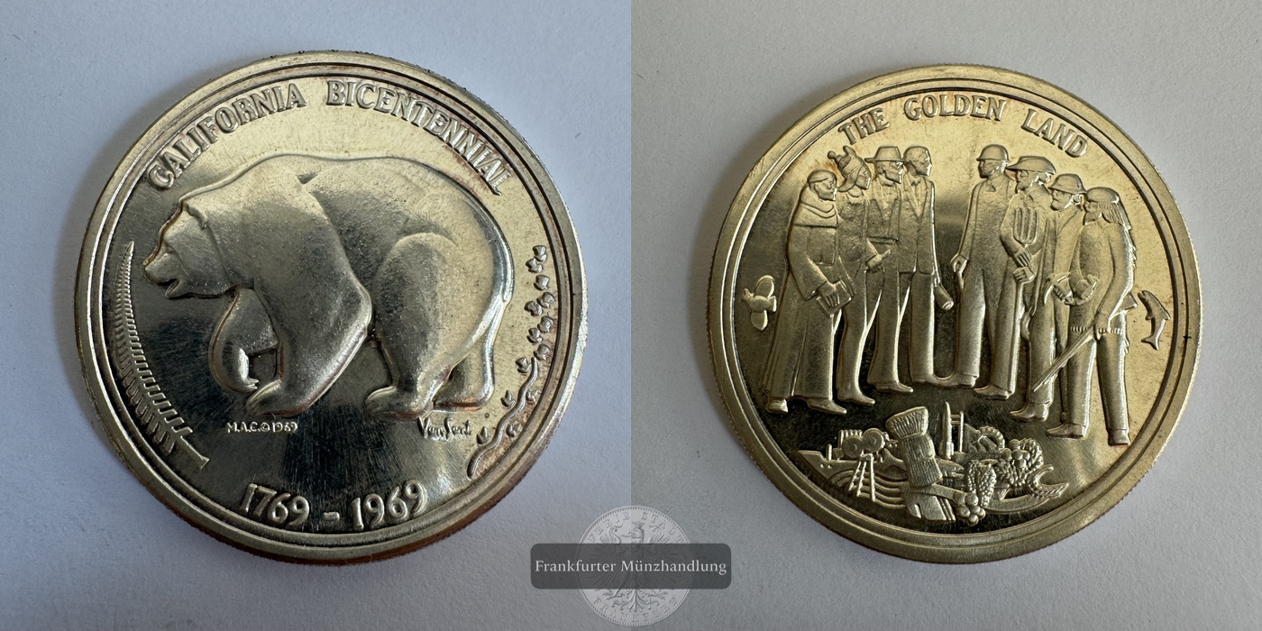  Kalifornien Silbermedaille 1969 California Bicentennial FM-Frankfurt Silberraugewicht: 28,30g   