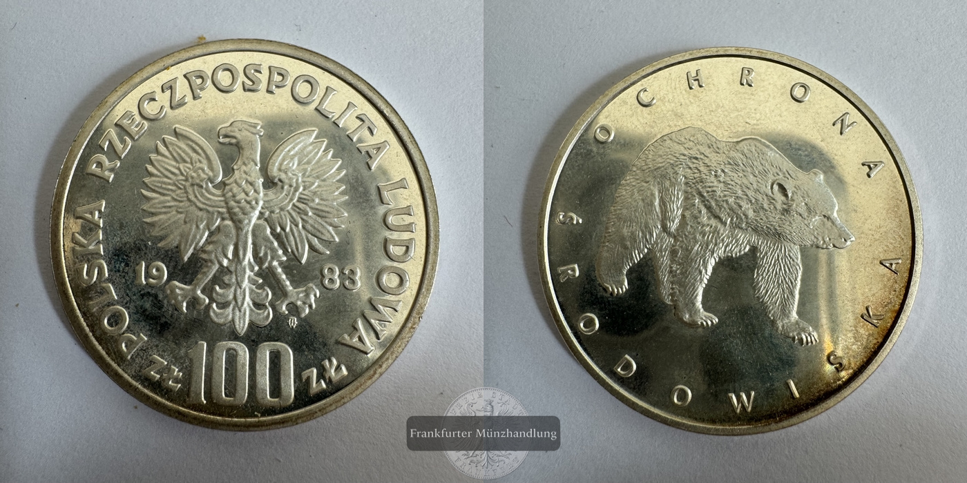 Polen 100 Zlotys 1983 Umweltschutz Bär/Bear FM-Frankfurt Feinsilber: 10,31g   