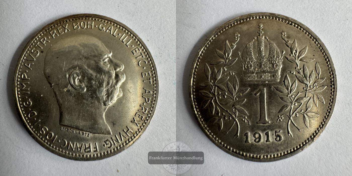  Österreich 1 Krone  1915 (1912-16) Franz Josef I FM-Frankfurt KM#2820 Feinsilber: 4,27g   