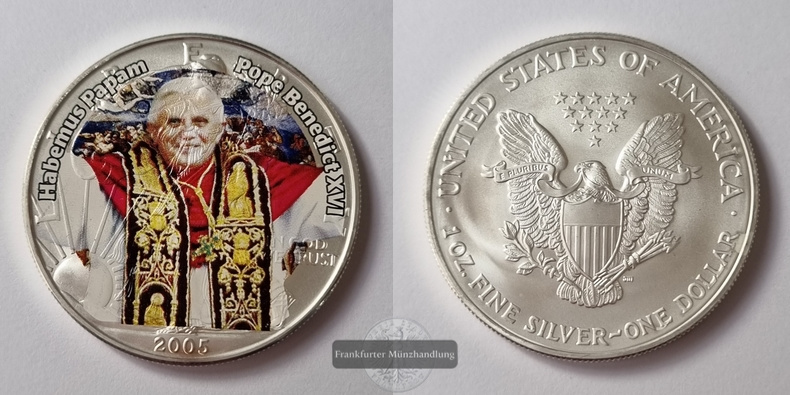  USA 1 Dollar  2005  American Eagle Pope Benedict XVI Print  FM-Frankfurt Feinsilber: 31,1g   