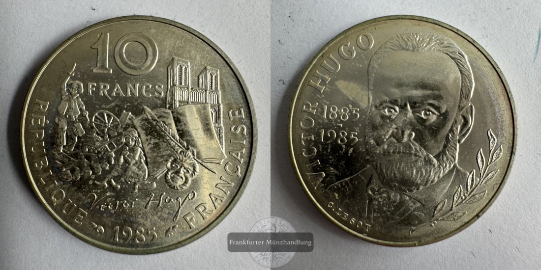  Frankreich  10 Francs 1985 Victor Hugo FM-Frankfurt KM#956a Feinsilber: 10,8g   