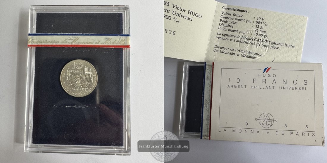  Frankreich  10 Francs 1985 Victor Hugo FM-Frankfurt KM#956a Feinsilber: 10,8g   