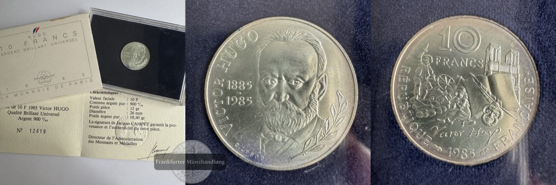  Frankreich  10 Francs 1985 Victor Hugo FM-Frankfurt KM#956a Feinsilber: 10,8g   