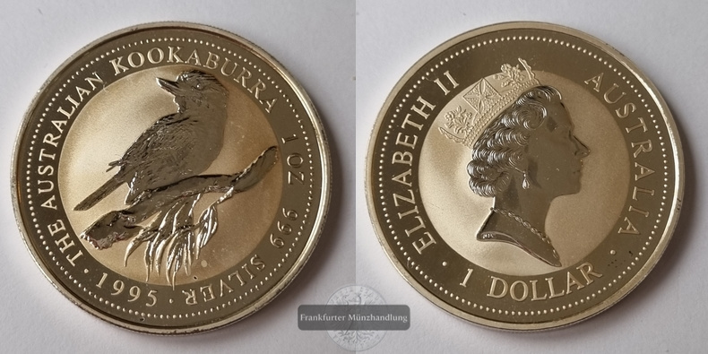  Australien  1 Dollar 1995 Kookaburra  FM-Frankfurt KM#260 Feinsilber: 31,1g   