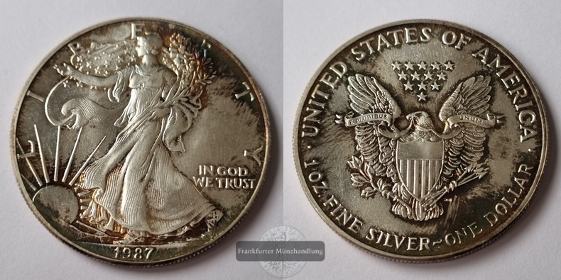  USA, 1 Dollar  1987  Walking Liberty FM-Frankfurt KM#273 Feinsilber: 31g   