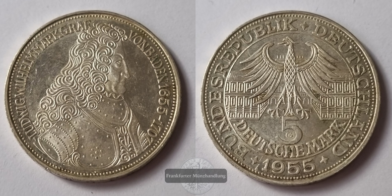  Deutschland 5 DM Gedenkmünzen 1955  FM-Frankfurt Feinsilber: 7g   