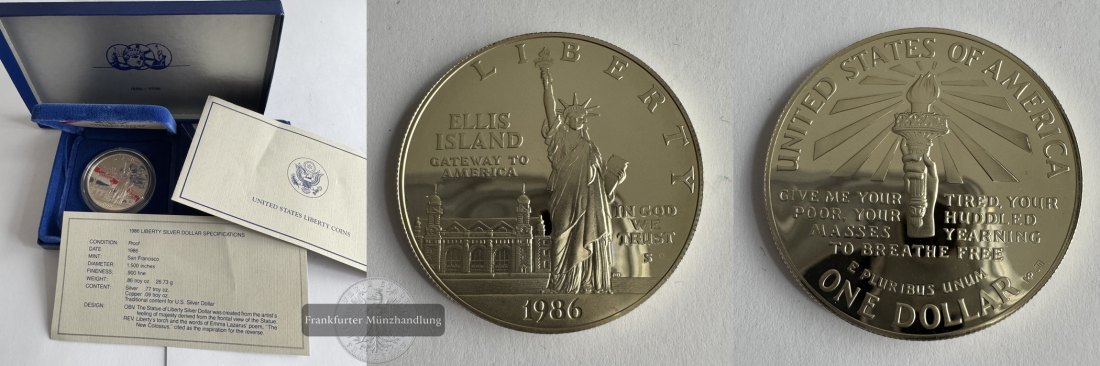  USA 1 Dollar 1986 Liberty - Freiheitsstatue auf Ellis Island KM#214  FM-Frankfurt Feinsilber: 26,70g   