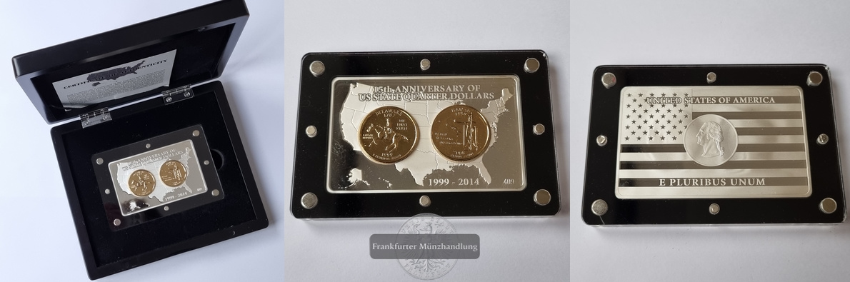  USA, 2x US Quarter 2014 15th Anniversary of US State Quarter Dollars FM-Frankfurt Feinsilber: 62,13g   