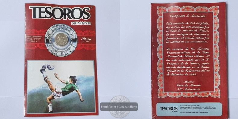  Mexiko, 25 Pesos 1985 FIFA WM 1986 FM-Frankfurt Feinsilber: 5,6g   