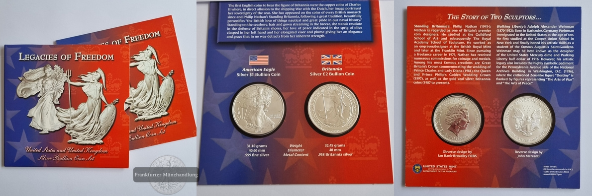  USA und Großbritannien 1 Dollar (2003) und 2 Pfund(2002) FM-Frankfurt Feinsilber: 62,14g   