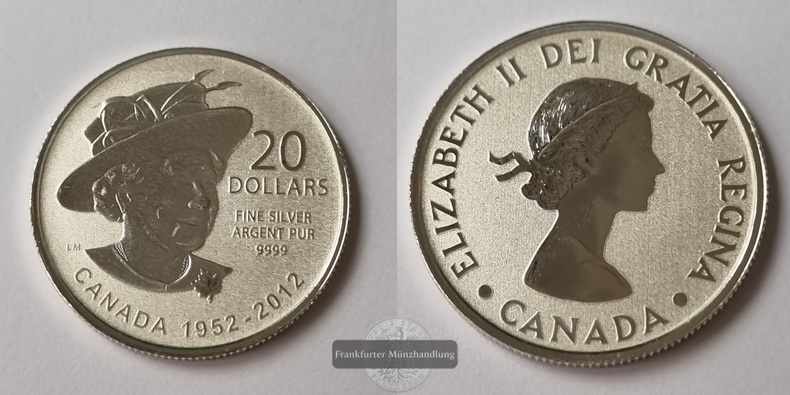  Kanada 20 Dollar 2012 60 Jahre Regentschaft Elizabeth II FM-Frankfurt Feinsilber: 7,95g   