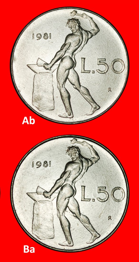  Ⰶ NACKTER VULKAN (1954-1989): ITALIEN ★ 50 LIRA 1981R! 2 ENTDECKUNG MÜNZEN!★OHNE VORBEHALT!   