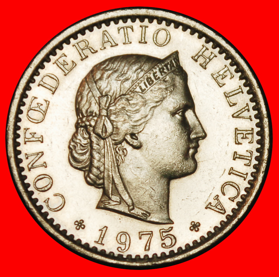 Ⰶ LIBERTY (1881-2025): SWITZERLAND★20 RAPPEN 1975! DIES I+A! UNC MINT LUSTRE★LOW START ★ NO RESERVE!
