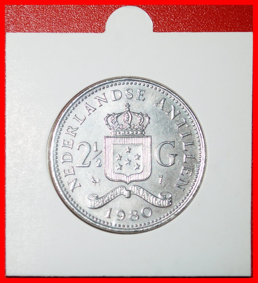 Ⰶ WITH ARUBA (1978-1980):NETHERLANDS ANTILLES★2 1/2 GULDENS 1980! UNC HOLDER★LOW START ★ NO RESERVE!