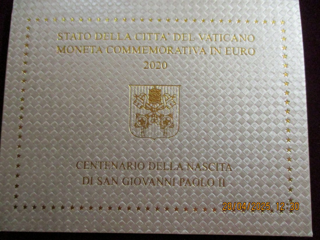 Münze: Vatikanstadt 2 Euro 2020 im Blister 100. Geburtsjahr Johannes Paul II.,Ca. 43g rau   