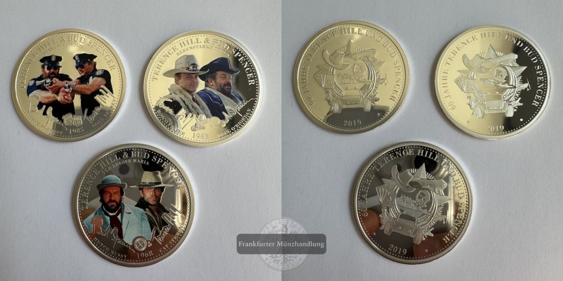  Deutschland 3x 60 Jahre Terence Hill & Bud Spencer Silber-Medaillen FM-Frankfurt Feinsilber: 14,65g   