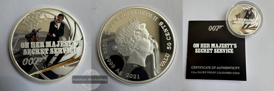  Tuvalu 50 Cent 2021 James Bond 007 On Her Majesty's Secret Service FM-Frankfurt Feinsilber: 15,55g   