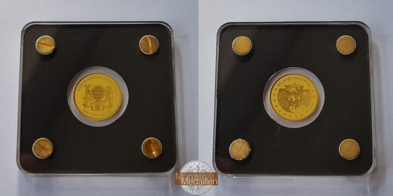 Tschad  3000 Franken MM-Frankfurt Feingold: 1/500oz Mauerfall - Brandenburger Tor 2019 