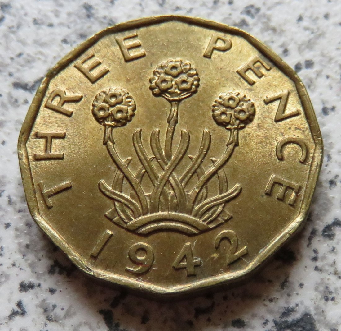  Großbritannien 3 Pence 1942, Erhaltung   