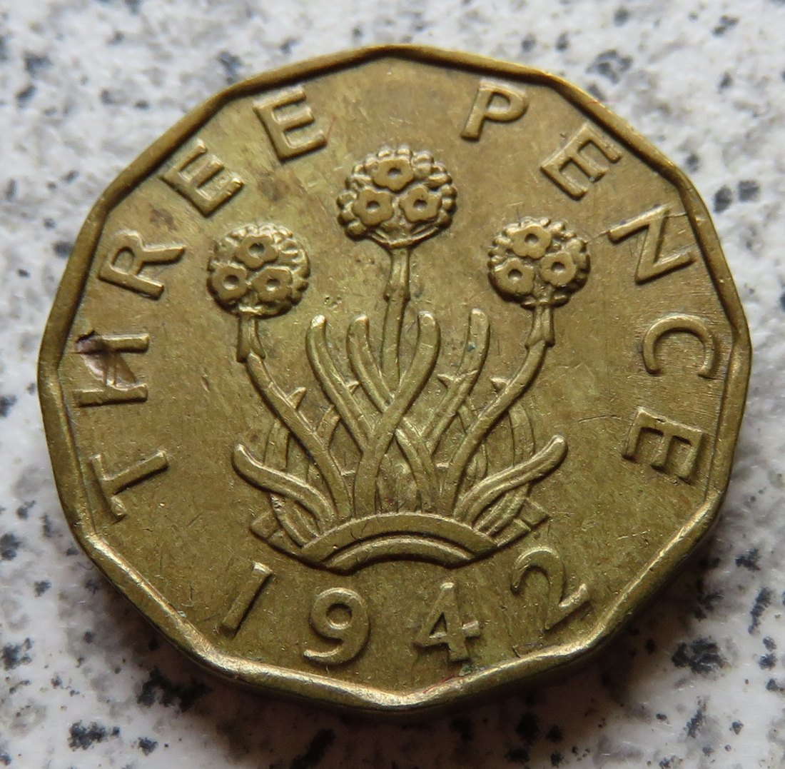  Großbritannien 3 Pence 1942, besser   