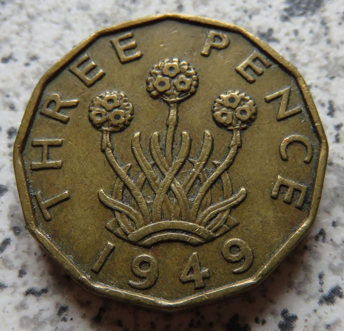  Großbritannien 3 Pence 1949, seltener   