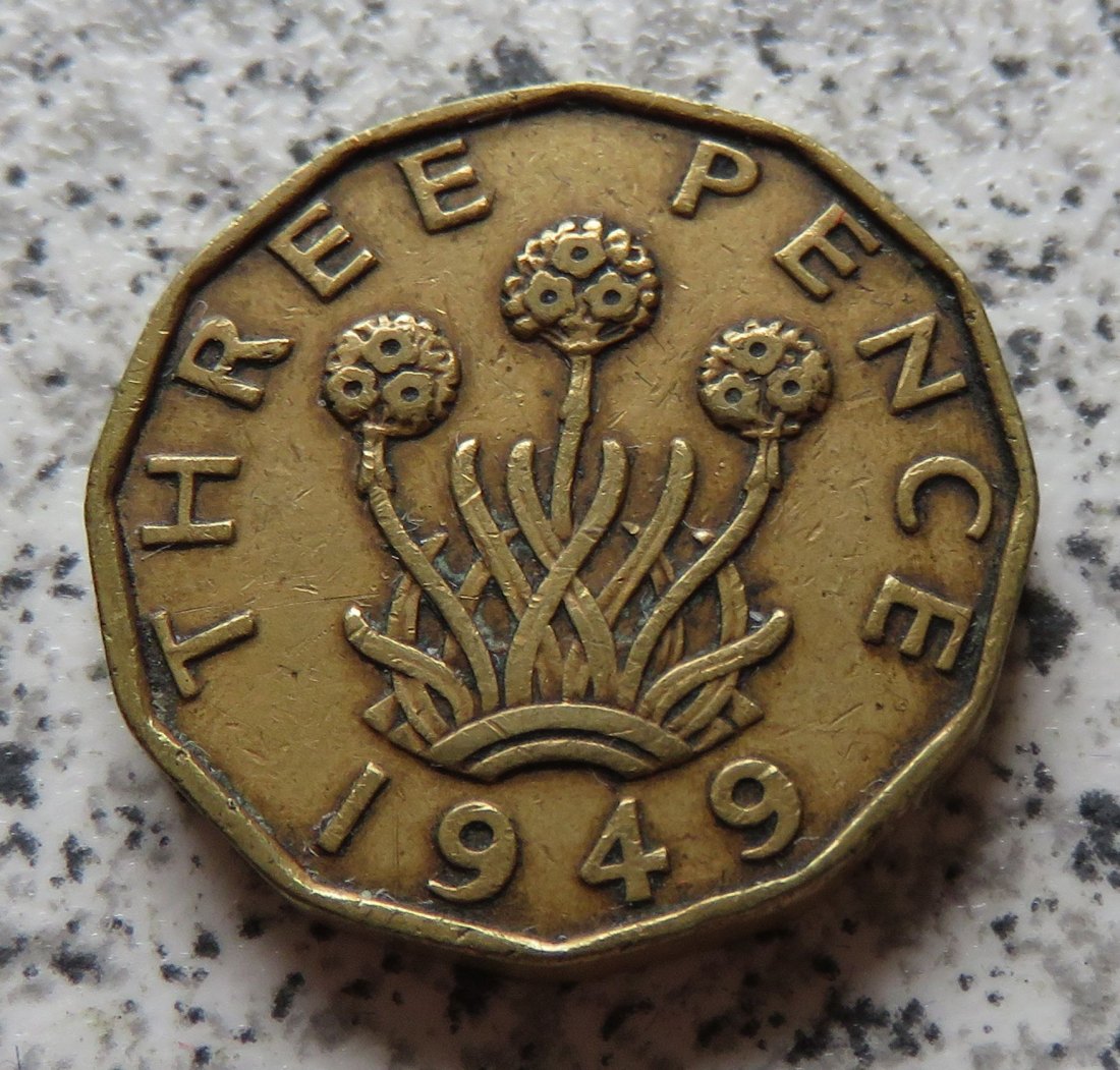  Großbritannien 3 Pence 1949, seltener   