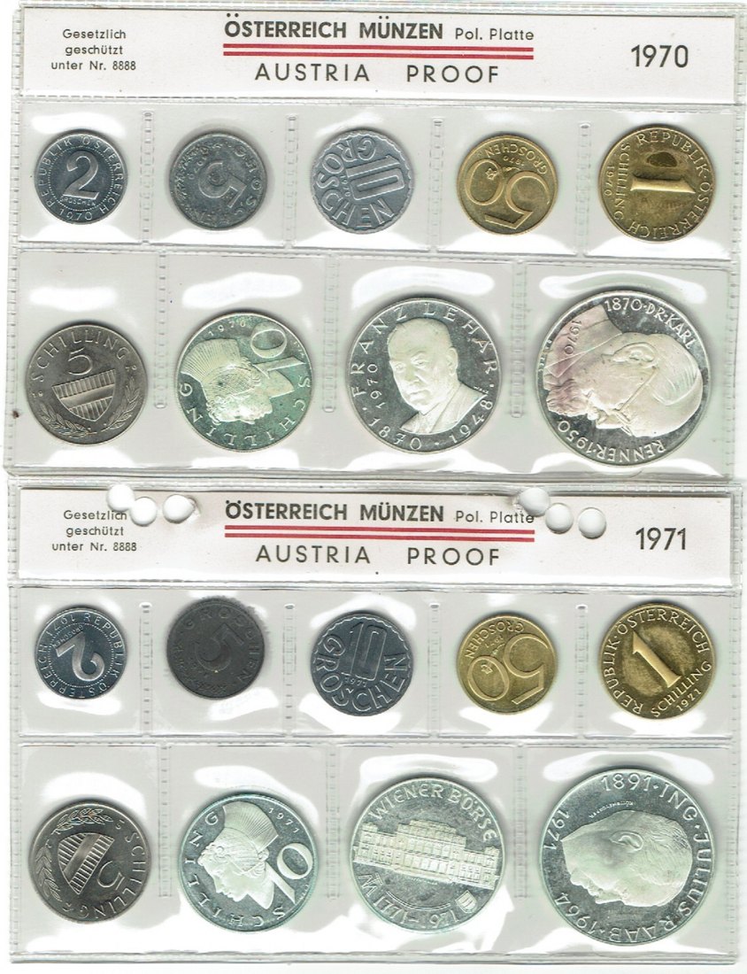  SZAIVERT 2. REPUBLIK ÖSTERREICH PP SET 2 STÜCK 1970 1971 AUSTRIA PROOF   