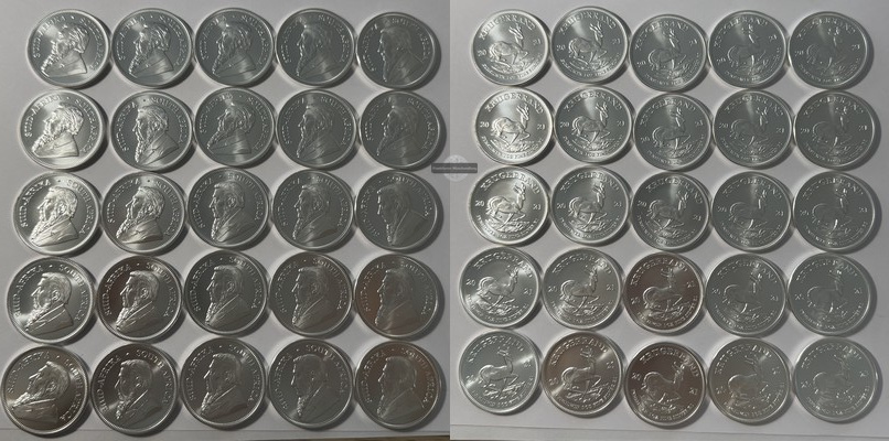  Süd Afrika. 25x Silber-Krügerrand 2021  FM-Frankfurt KM#691 Feinsilber: 775g   