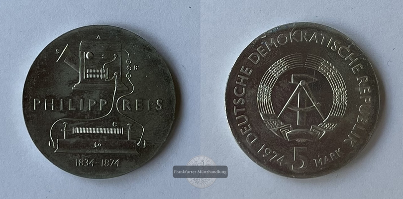  DDR 5 Mark  1974 Philipp Reis KM#49 FM-Frankfurt Gewicht: 12g   