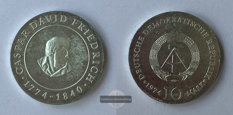  DDR  10 Mark  1974 Caspar David Friedrich KM#52 FM-Frankfurt  Feinsilber: 10,6g   