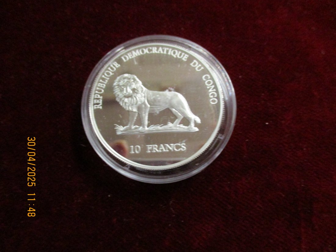 Münze: 10 Francs Kongo 2000 Tiermotiv  ca. 29g fein /1101211 - 2   