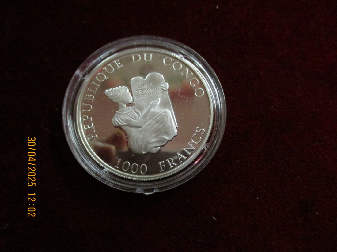  Münze 1000 Francs Kongo 2004 Tiermotiv ca. 18,5g fein /1101211 - 2   