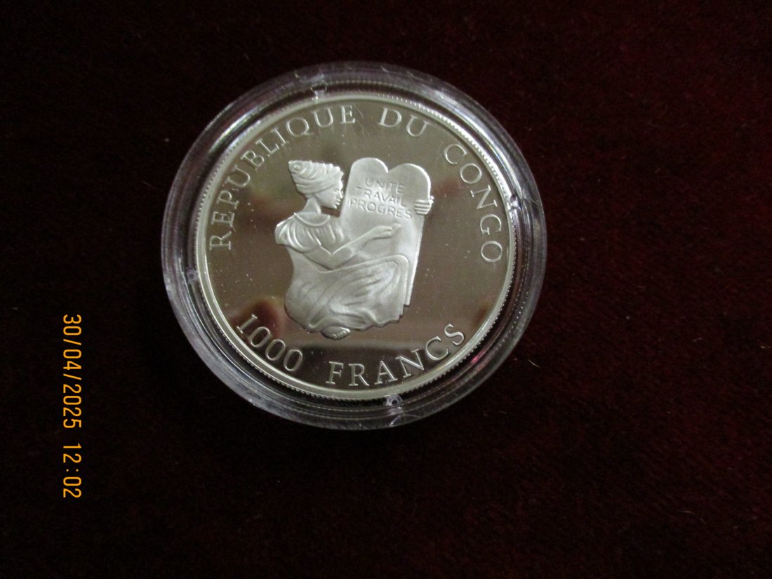  Münze 1000 Francs Kongo 2004 Tiermotiv ca. 18,5g fein /1101211 - 2   
