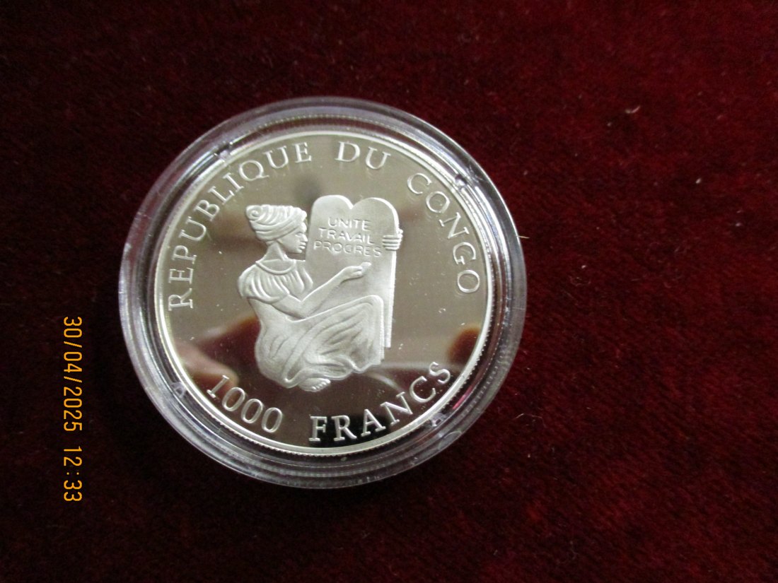  Münze: 1000 Francs Kongo 2002 Tiermotiv ca. 18,5g fein /1101211 - 2   