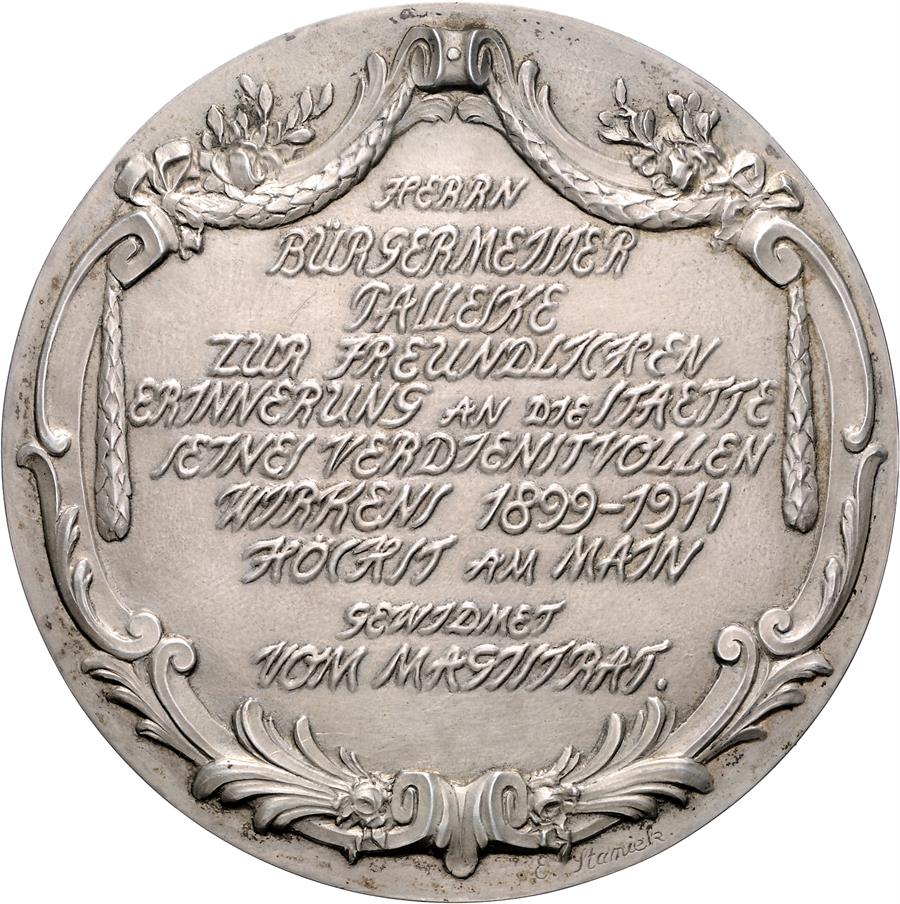 Frankfurt, Stadt. Silbergussmedaille (aus zwei Teilen zusammengefügt) 1911 von Eduard Staniek, auf d