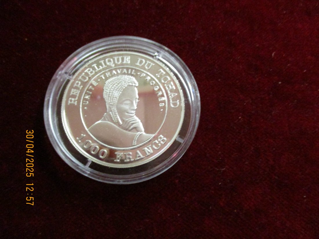  Münze: 1000 Francs Tchad 2002 Tiermotiv  ca. 18,5g fein /1101211 - 3   